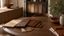 Oak, walnut and mahogany furniture wood types shown through refined timber samples, dining table grain and cabinet details in a premium material studio.