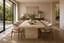 Carlotta Rectangle Travertine Dining Table in a rectangle dining tables interior, styled with navy, parchment and walnut, showing premium furniture scale and luxury design context.