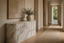Lunaro Fluted Arabescato Marble Console in a hallway consoles interior, styled with graphite, alabaster and one electric blue accent, showing premium furniture scale and luxury design context.
