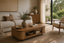 Fletcher Retro Rattan Coffee Table in a rattan coffee tables interior, styled with turquoise, sand and dark teak, showing premium furniture scale and luxury design context.