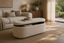 Eleanor Boucle Storage Ottoman in a storage ottomans interior, styled with cream boucle, paprika and midnight blue, showing premium furniture scale and luxury design context.