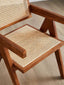 Front view of Nullah Rattan Dining Arm Chair showcasing solid wood frame and rattan seat