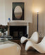 White fabric cantilever chair with chrome frame