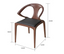  Elegant wooden chair with a neutral cushion and sculptural silhouette.