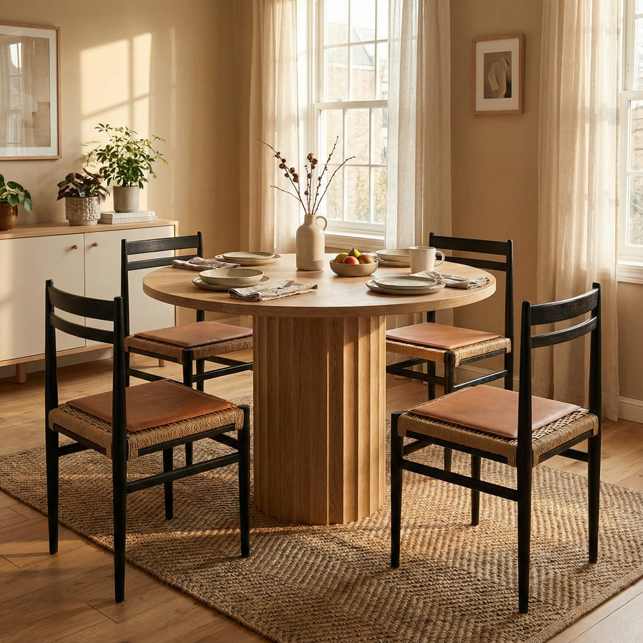 Michi Japanese Solid Wood Round Dining Table from Dill & Johan, selected for Japanese-Inspired Dining Rooms Calm Proportion and Solid Wood Warmth, shown as product inspiration for premium furniture, material quality and luxury interior design context.