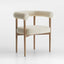 Cream boucle dining chair with curved back and natural oak legs