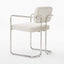 Polished metal chair featuring a padded grey backrest and seat.