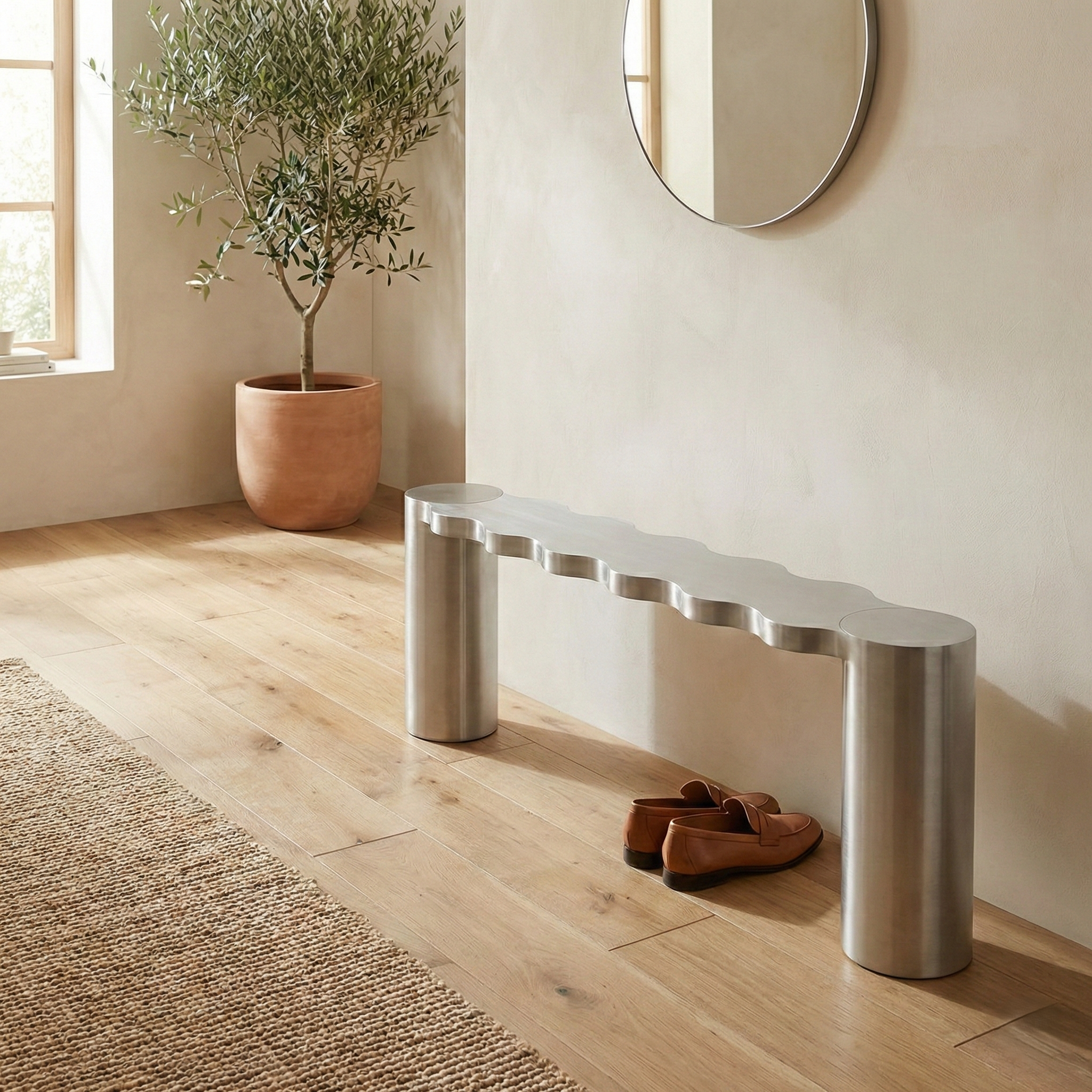 Ondine Stainless Steel Bench from Dill & Johan, selected for Stainless Steel in Interior Design How to Use Shine Without Losing Warmth, shown as product inspiration for premium furniture, material quality and luxury interior design context.