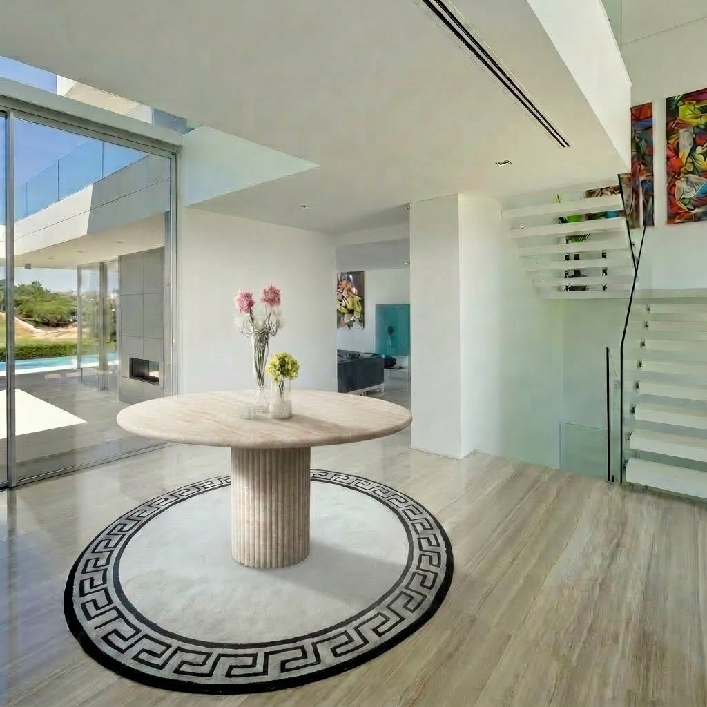 Luna Natural Round Travertine Dining Table from Dill & Johan, selected for Why Natural Stone Makes Premium Furniture Feel Timeless, shown as product inspiration for premium furniture, material quality and luxury interior design context.