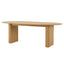 Oval light wood dining table with fluted legs