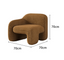 Stylish wood and fabric lounge chair in warm tones.