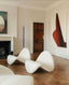 White fabric cantilever chair with chrome frame