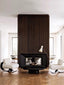 Modern cream leather chair with curved black wooden rocking base