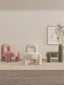 Pink teddy velvet accent chair with architectural design