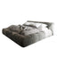 Low-profile gray velour upholstered platform bed