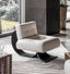 Modern cream leather chair with curved black wooden rocking base