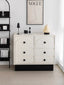 Modern storage unit with arched drawer design.