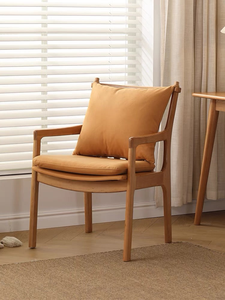 Solid wood backrest dining chair Nordic household soft bag armrest