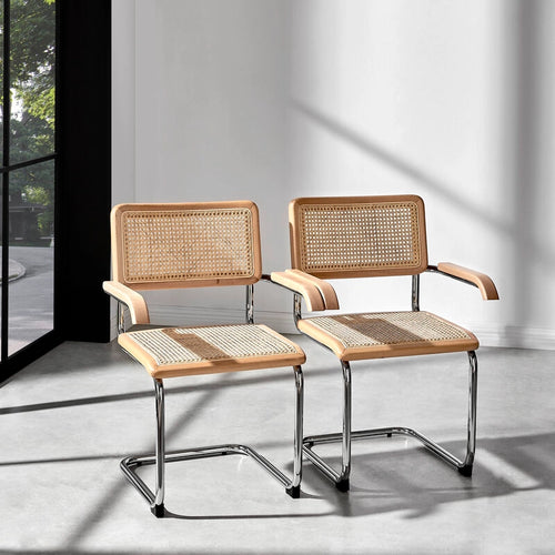 Cesca Rattan metal Dining Arm Chair Light Sand dill and johan