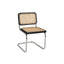 Modern beech wood and PE rattan chair with cantilevered design.